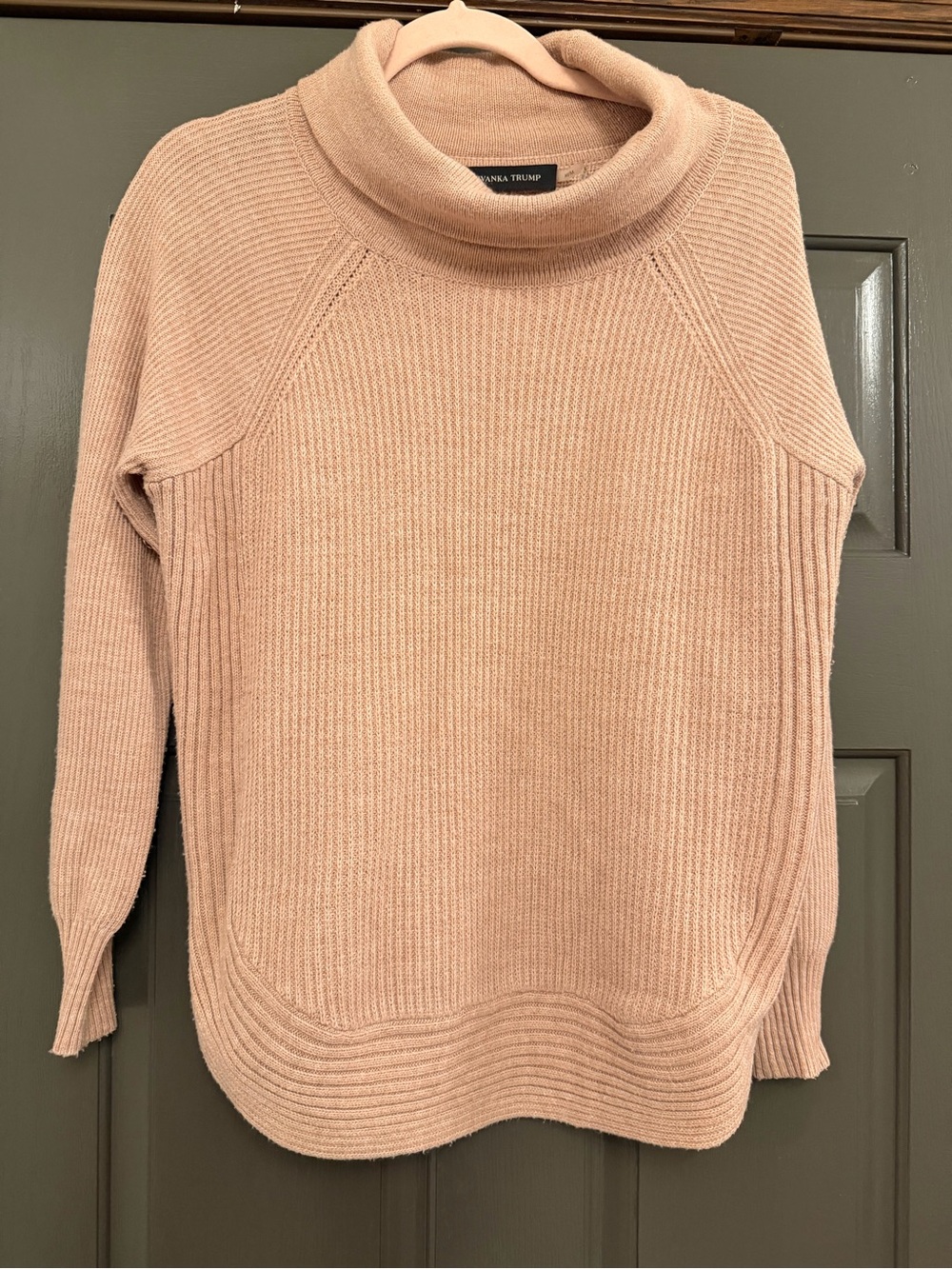Ivanka Trump Blush Ribbed Cowl Neck Sweater